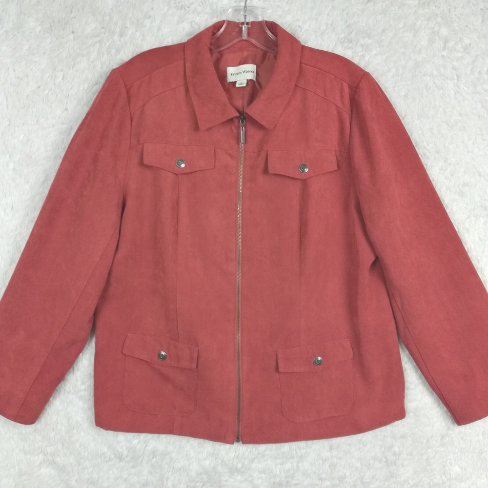 Studio Works Womens Blazer Jacket Burnt Orange Faux Suede Full Zip 12